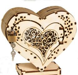 طرح جعبه قلبی با قفل برای برش لیزر cnc نیاز به خرید - heart box with lock for laser cut cnc - برای دستگاه CNC چوب و لیزر (سی ان سی)