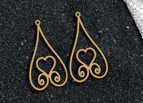 طرح نمونه قالب گوشواره قلبی برش لیزری - heart earring template sample laser cut ve - برای دستگاه CNC چوب و لیزر (سی ان سی)