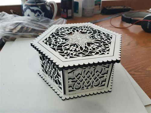 طرح جعبه شش ضلعی باز میلی متری - hexagon openwork box 3mm ve - برای دستگاه CNC چوب و لیزر (سی ان سی)