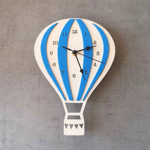 طرح ساعت دیواری اتاق کودک با بادکنک هوای گرم دکور دیواری برای برش لیزری لیزری - hot air balloon wall clock kids room wall decor for laser cutting ve - برای دستگاه CNC چوب و لیزر (سی ان سی)