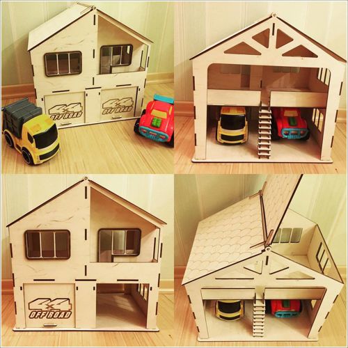طرح خانه و گاراژ برای دو ماشین لیزری - house and garage for two cars for laser cut ve - برای دستگاه CNC چوب و لیزر (سی ان سی)