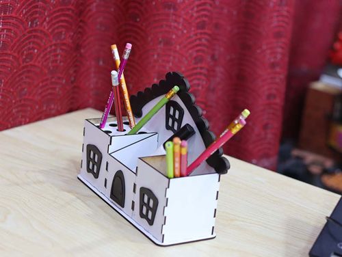 طرح house-design-pencil-holder-office-desk-organizer-pen-stand-3mm-laser-cut-ve