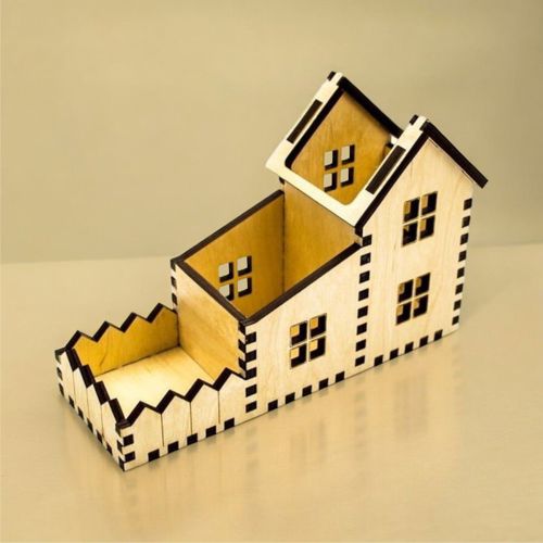 طرح میز سازمان‌دهنده به شکل خانه کدی برش لیزری - house shaped desk organizer caddy laser cut ve - برای دستگاه CNC چوب و لیزر (سی ان سی)