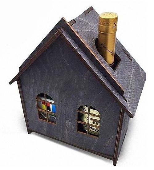 طرح جعبه هدیه نوشابه به شکل خانه برای برش لیزری - house shaped wine gift box for laser cut ve - برای دستگاه CNC چوب و لیزر (سی ان سی)
