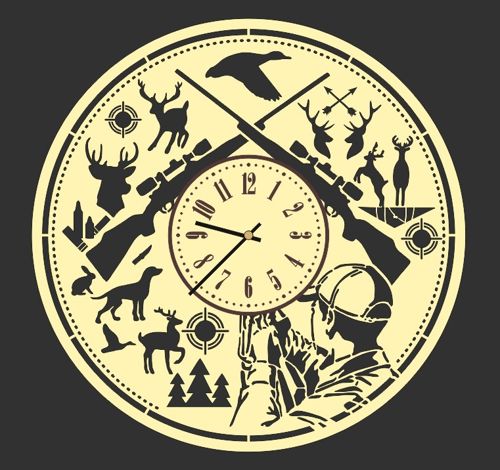 طرح ساعت دیواری شکارچی قطر سانتی‌متر وی ای - hunter wall clock diameter 40 cm ve - برای دستگاه CNC چوب و لیزر (سی ان سی)