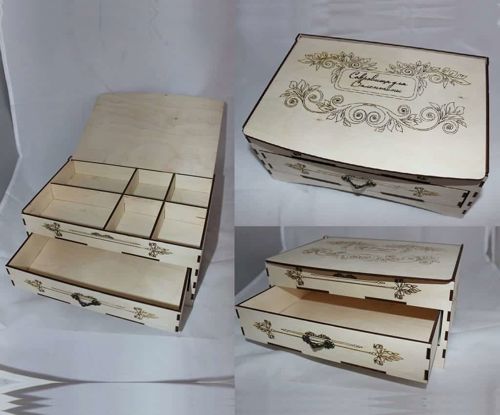 طرح جعبه محفظه برش لیزری جواهرات با الگو کشو - jewelry organizer laser cut compartment box with drawer template ve - برای دستگاه CNC چوب و لیزر (سی ان سی)