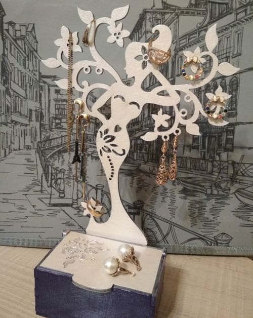طرح جعبه نگهداری جواهرات با پایه درختی برای برش لیزری - jewelry storage box with tree stand for laser cut ve - برای دستگاه CNC چوب و لیزر (سی ان سی)