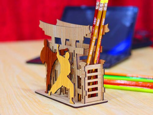 طرح جا مداد کاراته قالب پایه خودکار میلی‌متری برش لیزری - karate pencil holder template pen stand 3mm laser cut ve - برای دستگاه CNC چوب و لیزر (سی ان سی)