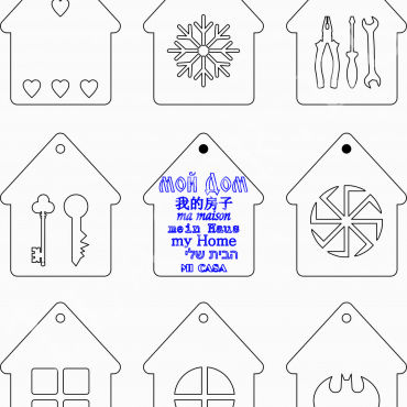 طرح خانه های جاکلیدی برای برش لیزری - keychains houses layout for laser cut ve - برای دستگاه CNC چوب و لیزر (سی ان سی)