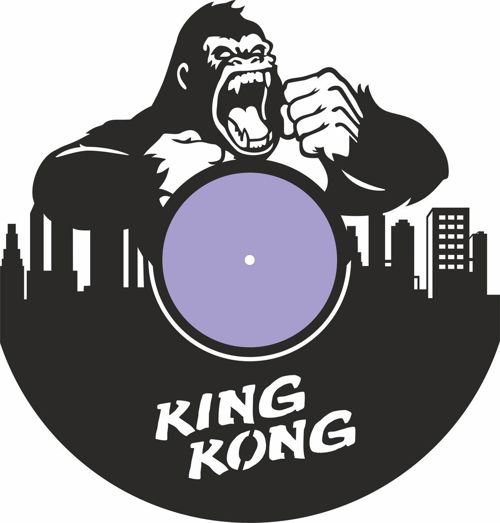 طرح ساعت دیواری صفحه وینیل کینگ کونگ برش لیزری - king kong vinyl record wall clock laser cutting ve - برای دستگاه CNC چوب و لیزر (سی ان سی)