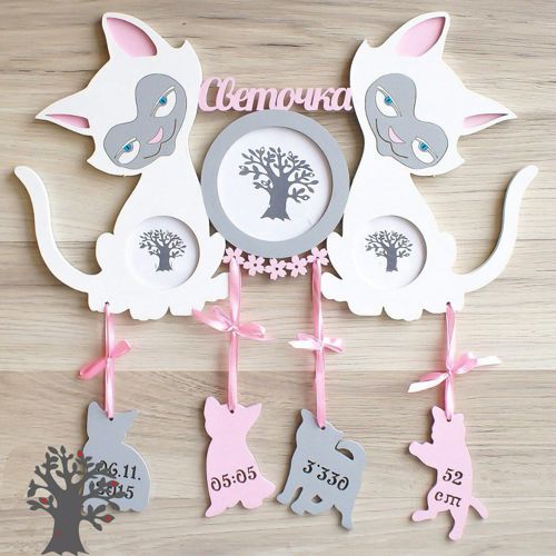 طرح وکتور دکوری دیواری چوبی گربه ها برای اتاق کودک برای برش - koshki foto metrika for laser cut ve - برای دستگاه CNC چوب و لیزر (سی ان سی)