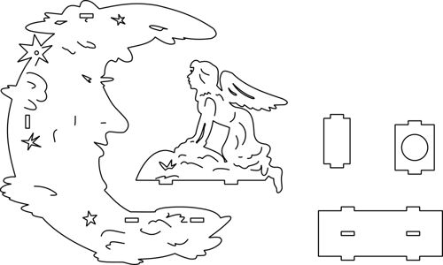 طرح وکتور چراغ خواب ماه و فرشته دکوری برای برش - lampara luna template - برای دستگاه CNC چوب و لیزر (سی ان سی)