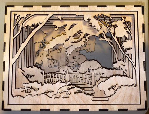 طرح منظره در جعبه میلی متری برای برش لیزری - landscape in a box 3mm for laser cut ve - برای دستگاه CNC چوب و لیزر (سی ان سی)