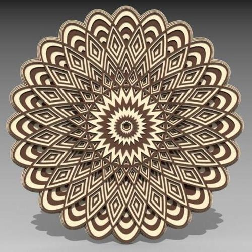 طرح برش لیزری سه بعدی لایه ماندالا تزئینی - laser cut 3d layered mandala ornament ve - برای دستگاه CNC چوب و لیزر (سی ان سی)