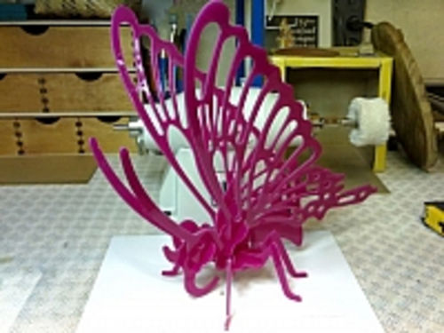 طرح قالب پروانه صورتی برش لیزری سه بعدی - laser cut 3d puzzle pink butterfly template - برای دستگاه CNC چوب و لیزر (سی ان سی)