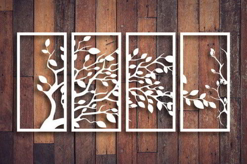طرح برش لیزری شاخه درخت پانل دیواری هنری گرافیک طراحی - laser cut 4 tree branches panels wall art graphics design ve - برای دستگاه CNC چوب و لیزر (سی ان سی)