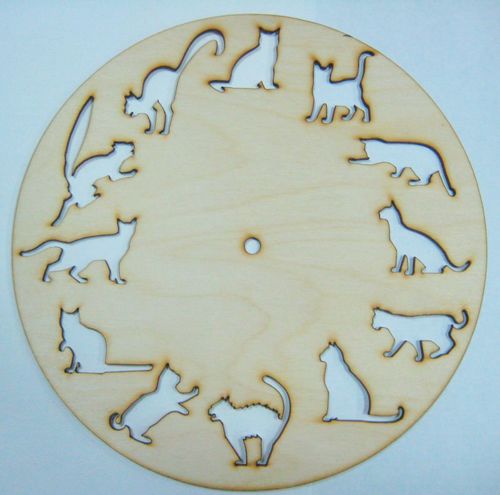 طرح ساعت گربه برش لیزری وی ای - laser cut 12 cats clock ve - برای دستگاه CNC چوب و لیزر (سی ان سی)