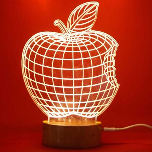 طرح لامپ شب برش لیزری اکریلیک سیب سه بعدی توهم لیزر - laser cut acrylic apple 3d illusion night light lamp design - برای دستگاه CNC چوب و لیزر (سی ان سی)