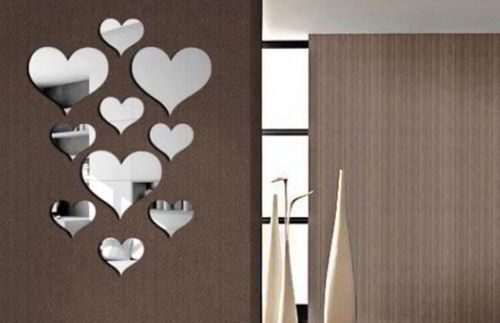 طرح برچسب دیواری آینه‌ای قلبی شکل با برش لیزری اکریلیک - laser cut acrylic heart shaped mirror wall stickers ve - برای دستگاه CNC چوب و لیزر (سی ان سی)