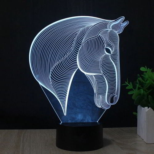 طرح برش لیزری اکریلیک سر اسب سه بعدی توهم چراغ رومیزی - laser cut acrylic horse head 3d illusion table lamp ve - برای دستگاه CNC چوب و لیزر (سی ان سی)