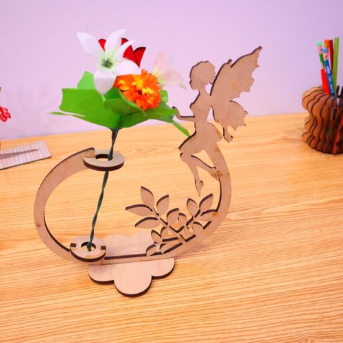 طرح فرشته برش لیزری با پایه گل mm - laser cut angel with flower stand 6mm - برای دستگاه CNC چوب و لیزر (سی ان سی)