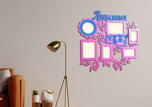 طرح قاب عکس جغدهای نوزادی برش لیزری دیواری قاب خانوادگی - laser cut baby owls photo frame wall family frame ve - برای دستگاه CNC چوب و لیزر (سی ان سی)