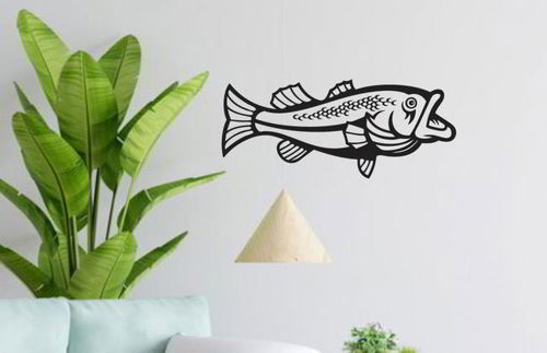 طرح برش لیزری ماهی ماهی سیلوئت دیواری هنری - laser cut bass fish silhouette wall art ve - برای دستگاه CNC چوب و لیزر (سی ان سی)