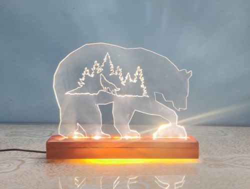 طرح میز اکریلیک خرس برش لیزری نور - laser cut bear acrylic desk light - برای دستگاه CNC چوب و لیزر (سی ان سی)