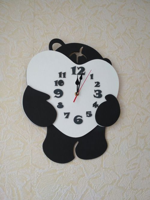 طرح ساعت دیواری خرسی برش لیزری قاب - laser cut bear wall clock - برای دستگاه CNC چوب و لیزر (سی ان سی)