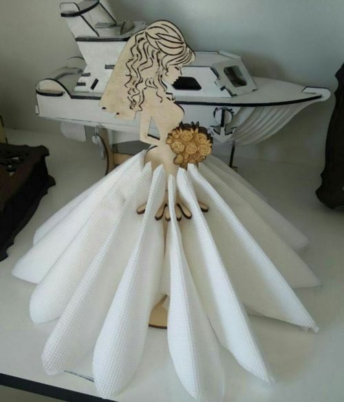 طرح برش لیزری عروس زیبا به همراه دسته گل ایستاده جا دستمال - laser cut beautiful bride with bouquet standing napkin holder ve - برای دستگاه CNC چوب و لیزر (سی ان سی)