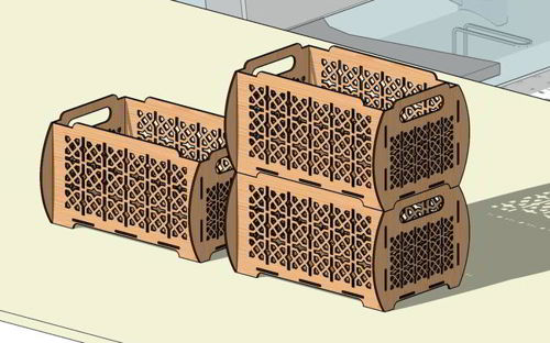 طرح جعبه نگهداری چوبی زیبا برش خورده شده با لیزر - laser cut beautiful wooden stackable storage box ve - برای دستگاه CNC چوب و لیزر (سی ان سی)