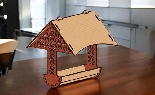 طرح فیدر پرنده برش خورده چوبی آویزان - laser cut bird feeder wooden hanging ve - برای دستگاه CNC چوب و لیزر (سی ان سی)