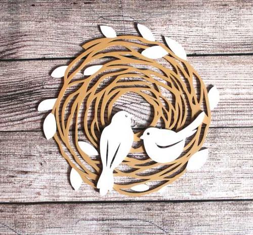 طرح قالب پرندگان برش خورده با لانه دیواری هنری دکوراسیون - laser cut birds with nest wall art decor template ve - برای دستگاه CNC چوب و لیزر (سی ان سی)