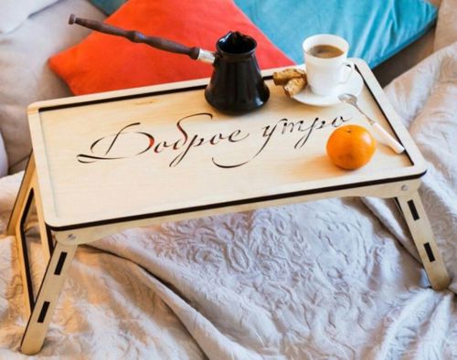 طرح میز صبحانه برش لیزری در تختخواب روکش - laser cut breakfast table in bed ve - برای دستگاه CNC چوب و لیزر (سی ان سی)
