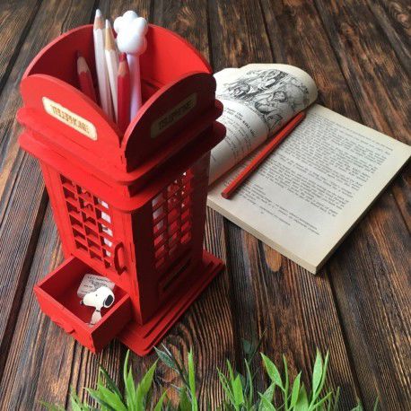 طرح برش لیزری بریتانیایی غرفه تلفن جا مداد - laser cut british phone booth pencil holder ve - برای دستگاه CNC چوب و لیزر (سی ان سی)