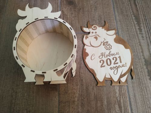 طرح جعبه هدیه سال نو با برش لیزری جعبه کادوی سال نو هزینه - laser cut bull new year 2021 gift box new years eve box ve - برای دستگاه CNC چوب و لیزر (سی ان سی)