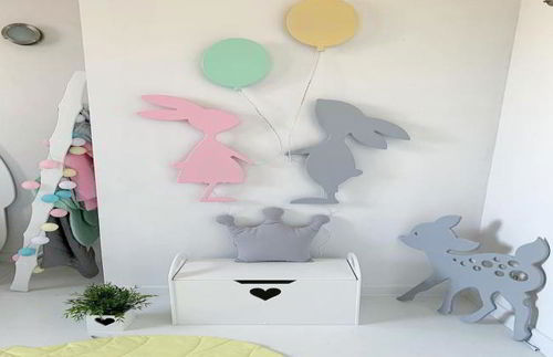 طرح برش لیزری خرگوش با بادکنک اتاق کودک دکوراسیون لکه - laser cut bunny with balloon nursery kids room decor ve - برای دستگاه CNC چوب و لیزر (سی ان سی)