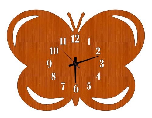 طرح ساعت دیواری چوبی پروانه‌ای برش لیزری - laser cut butterfly wooden wall clock cutout ve - برای دستگاه CNC چوب و لیزر (سی ان سی)