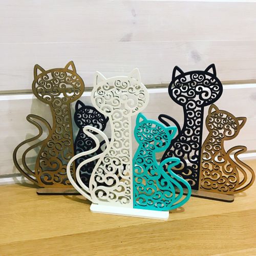 طرح چراغ خواب گربه و بچه گربه برش لیزری دکوراسیون منزل هزینه - laser cut cat and kitten night light lamp home decor ve - برای دستگاه CNC چوب و لیزر (سی ان سی)