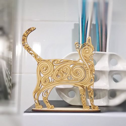 طرح برش لیزری گربه تزئینی سه بعدی پازل - laser cut cat decoration 3d puzzle - برای دستگاه CNC چوب و لیزر (سی ان سی)