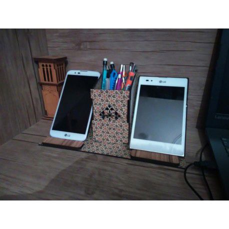 طرح پایه گوشی همراه برش لیزری جا مداد نگهدارنده سازماندهنده - laser cut cell phone stand pencil holder organizer ve - برای دستگاه CNC چوب و لیزر (سی ان سی)