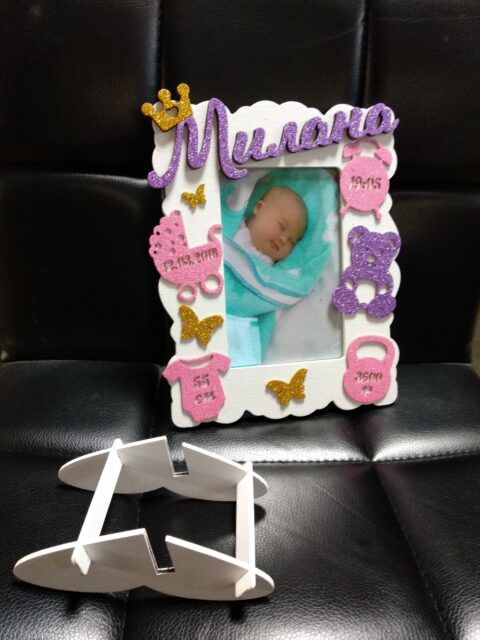 طرح قاب عکس برش لیزری کودک و نوزاد - laser cut child birth metrics photo frame ve - برای دستگاه CNC چوب و لیزر (سی ان سی)