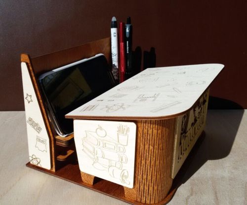 طرح laser-cut-classroom-furniture-shaped-organizer-phone-stand-pencil-holder-gift-for-teacher-ve