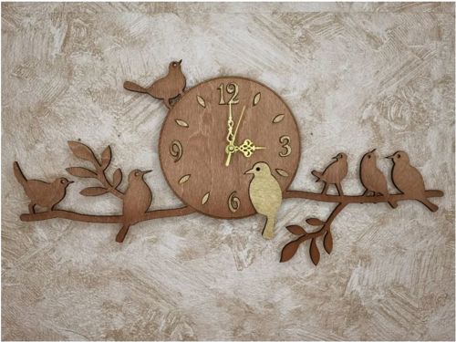 طرح laser-cut-clock-bird-on-a-branch-ve