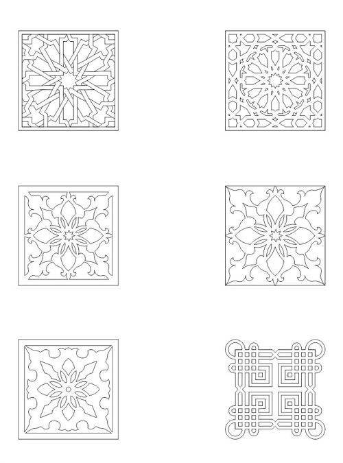 طرح مجموعه برش لیزری از تزئینات مربعی الگوها - laser cut collection of square ornaments patterns - برای دستگاه CNC چوب و لیزر (سی ان سی)