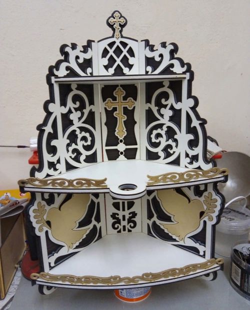 طرح قفسه گوشه‌ای برش لیزری برای آیکون‌ها - laser cut corner shelf for icons ve - برای دستگاه CNC چوب و لیزر (سی ان سی)