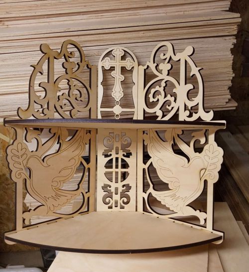 طرح قفسه گوشه‌ای برش لیزری برای آیکون‌ها آیکونوستازی آیکون - laser cut corner shelf for icons iconostasis - برای دستگاه CNC چوب و لیزر (سی ان سی)