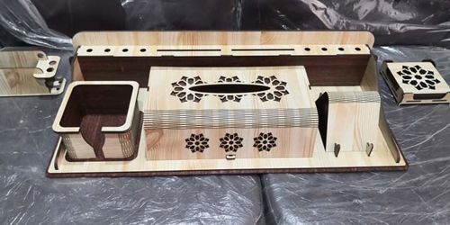 طرح میز سازماندهی خلاقانه برش لیزری با جعبه دستمال کاغذی جای خودکار - laser cut creative desk organizer with tissue box pen holder ve - برای دستگاه CNC چوب و لیزر (سی ان سی)