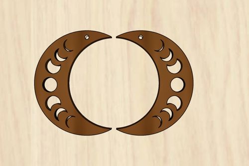 طرح گوشواره‌های چوبی به شکل هلال ماه با برش لیزری صنایع دستی DIY هزینه - laser cut crescent moon phase wood shape earrings crafts diy ve - برای دستگاه CNC چوب و لیزر (سی ان سی)