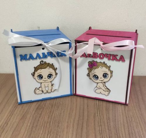 طرح قالب کارت جعبه جشن سکس ناز برش لیزری - laser cut cute baby shower card box template ve - برای دستگاه CNC چوب و لیزر (سی ان سی)